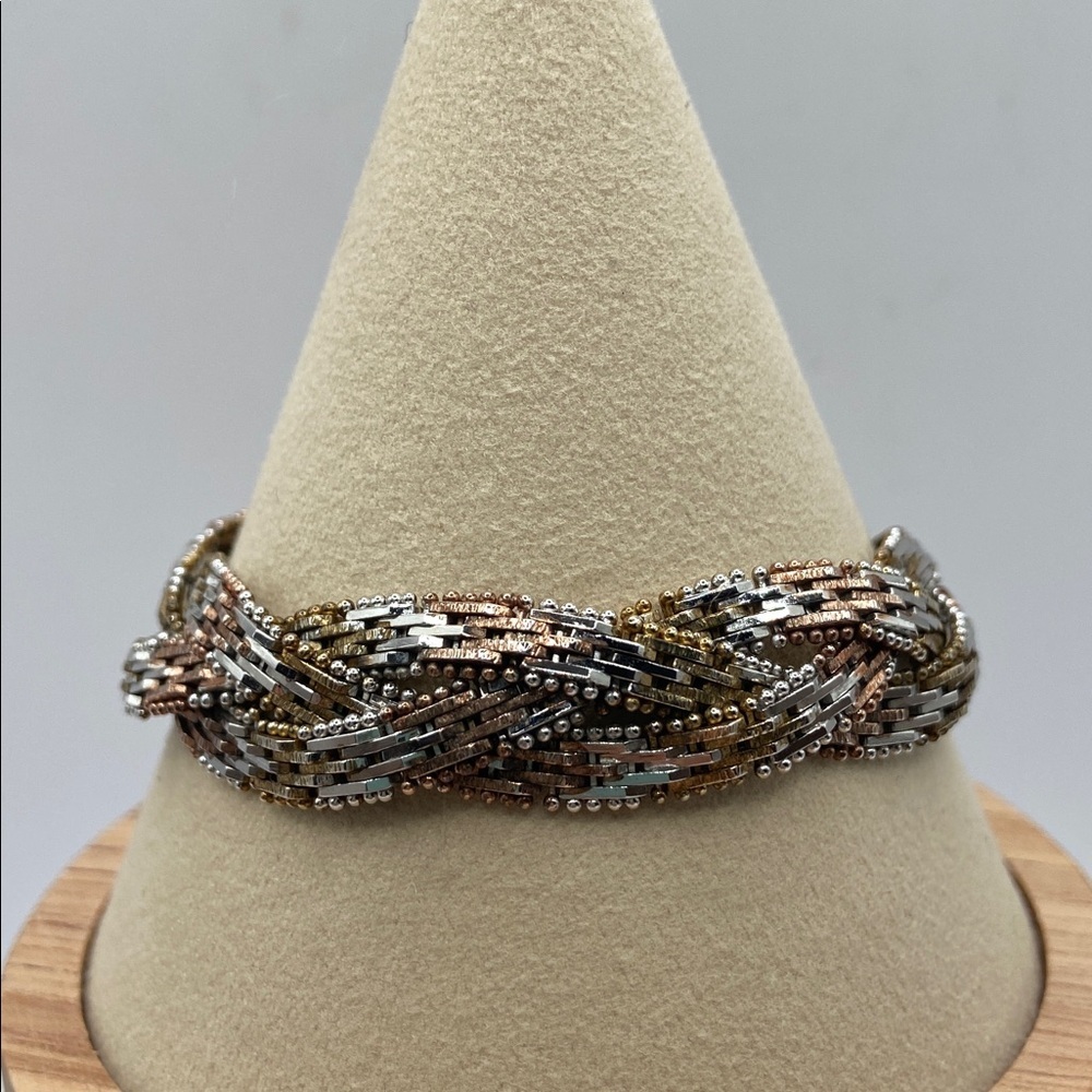 Vintage Sterling Silver 925 Tri-Color Braided Riccio Bracelet 7.5”L